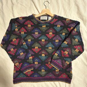 Vintage Hand-Knit Northern Isles Chunky Sweater Eclectic 1990s 1980s Jewel Tones